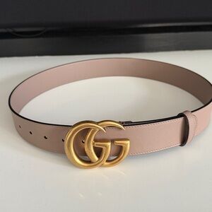 Gucci Gold Emblem Belt with Brown Strap